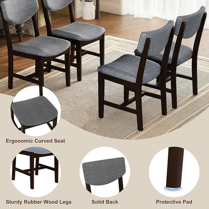 VilroCaz Rustic 5-Piece Dining Set, Solid Wood Rectangle Table with 4 Upholstered Chairs, Farmhouse-Style Dining Furniture for Kitchen & Dining Room, Minimalist Dining Set for 4 (Espresso-1.21)