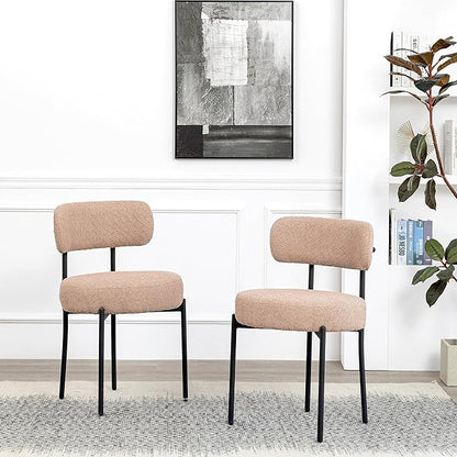 DYHOME Kitchen Chairs Mid-Century Modern Dining Chairs Set of 6, Kitchen Dining Room Chairs, Boucle Upholstered Wishbone Dining Chair, Camel Color