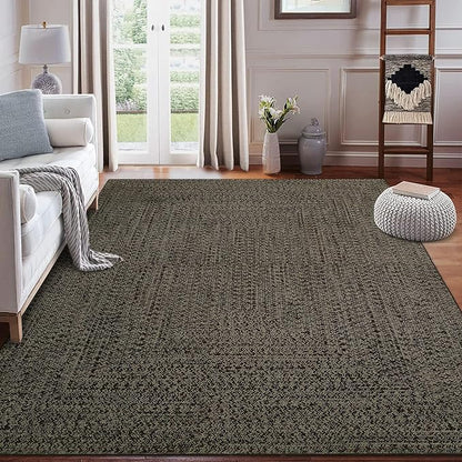 Washable Area Rugs 5x7 Rug for Living Room Braided Print Non Slip Modern Soft Bedroom Rug Farmhouse Throw Rugs Contemporary Stain Resistant Carpet for Dining Room 5'x7' Black/Brown