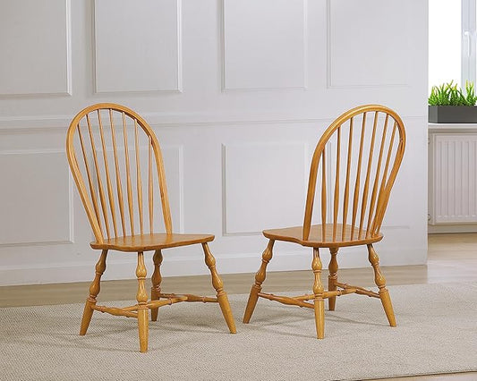 Sunset Trading Oak Selections Windsor Spindleback Dining Chair | Fully Assembled Kitchen Chair | Modern Farmhouse Minimalist Country Cottage | Light Oak | Set of 2