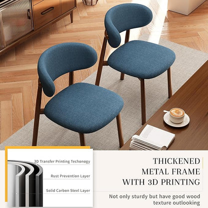 Kitchen Dining Chairs Set of 6 Modern Soft Linen Farmhouse Dining Room Chair, Blue/Walnut