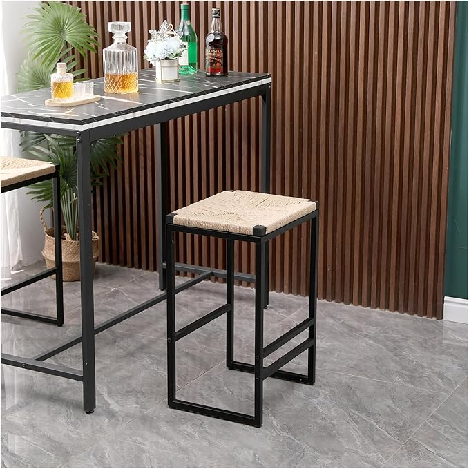 Bar Stools Set of 2, Paper Rope Counter Height Chairs - Kitchen Island & Home Dining