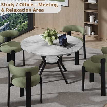 42" Round Dining Table for 2-4, Modern Kitchen Table with Faux Marble Tabletop & Metal Legs, Space Saving Circle Table with Storage, Wood Kitchen & Dining Room Tables for Kitchen Dining Room