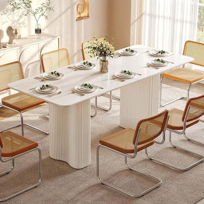 DWVO 70.8 Inch Dining Table for 6-8 People Modern Rectangular Kitchen Table Large Cream White Dinner Table with Solid Wave Curved Legs for Dining Room Kitchen Home Office Apartment, White