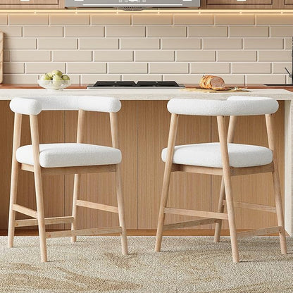 Merax 2-Piece Wooden Farmhouse Counter Height Dining Coffee Bar Stool with Durable Legs, Upholstered Cruved Dinning Arm Chair for Kitchen Island, Set of 2, Natural