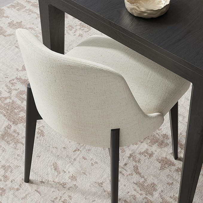 Wood Dining Chairs Set of 2, Modern Fabric Upholstered Kitchen Side Chairs with Black Wood Legs, Comfy Armless Side Chair for Living Room, Restaurant
