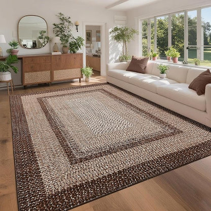 Printed Washable Area Rug 9x12 Rug for Living Room Modern Rugs for Bedroom Brown Braided Large Area Rug Non Slip Throw Rugs Stain Resistant Carpet for Nursery Dining Room 9'x12' Dark Brown