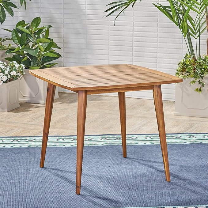 Penau Square Acacia Wood Dining Table, Toothpick Legs, Teak Finish, Modern Solid Wood Top, 35.50 x 35.50 x 30.00 Inchs, Seats 2-4, Indoor Kitchen Dining Accent Table