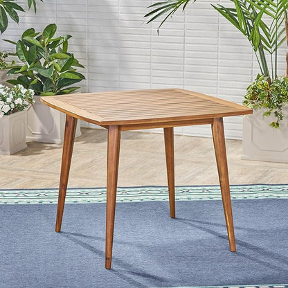 Penau Square Acacia Wood Dining Table, Toothpick Legs, Teak Finish, Modern Solid Wood Top, 35.50 x 35.50 x 30.00 Inchs, Seats 2-4, Indoor Kitchen Dining Accent Table