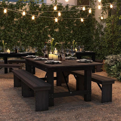 Flash Furniture HERCULES 7' x 40" Rectangular Antique Rustic Solid Pine Folding Farm Table, Mahogany