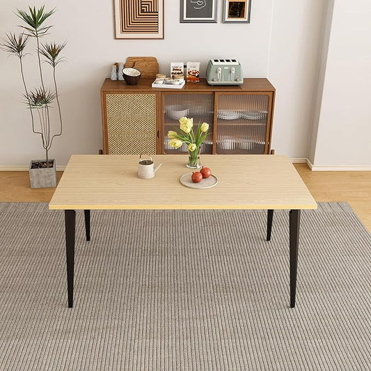Modern Dining Table for Kitchen with Sturdy Frame Construction, Space Saving Kitchen & Dining Room Furniture, Easy Assembly Rectangular Wooden Tabletop with Rust-Resistant Iron Legs,Table