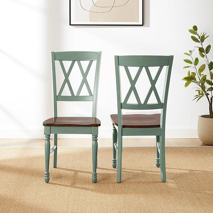 Crosley Furniture Shelby Traditional Wood X-Back Dining Room Chairs Set of 2, Kitchen Chair, Distressed Teal