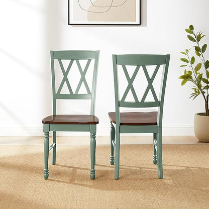 Crosley Furniture Shelby Traditional Wood X-Back Dining Room Chairs Set of 2, Kitchen Chair, Distressed Teal