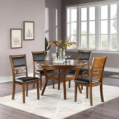 47" Classic Round Dining Table with Open Shelf, Kitchen Table with Robust Flared Legs, Elegant Restaurant Table with Sturdy Rubber Wood Construction for Living Room Kitchen Island Restaurant, Walnut