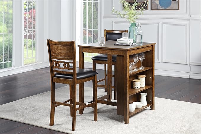 New Classic Furniture Gia Counter Table with Two Chairs and Storage Shelf, 30-Inch, Brown