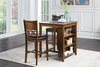 New Classic Furniture Gia Counter Table with Two Chairs and Storage Shelf, 30-Inch, Brown