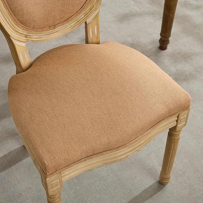 SoarFlash French Dining Chairs Set of 2, Vantage Linen Dining Chair with Round Back, Wood Leg Farmhouse Country Dining Chair for Living Room,Kitchen,Bedroom,Brown