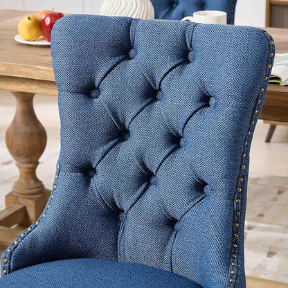 Ball & Cast Contemporary Upholstered Dining Chairs Set of 2, Flax Button Tufted Kitchen Side-Chairs with Hang Ring & Nailhead Trims & Wood Legs, 2-Piece Backrest Traditional Chair, Black+Blue