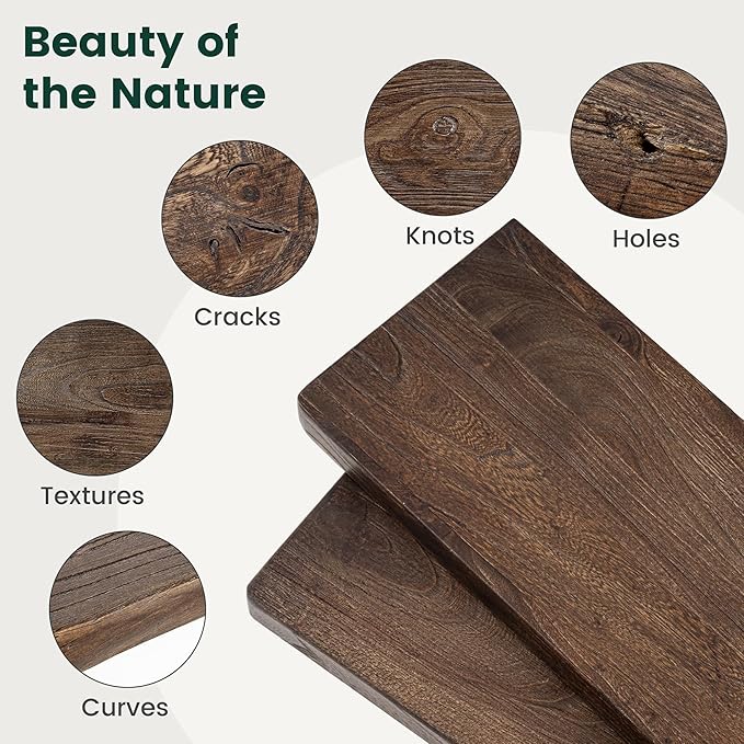 24 Inch Flat Edge Floating Shelves, 8 Inch Deep Solid Elm Wood Wall Shelf, Heavy-Duty Wall Mounted Shelf with Invisible Brackets for Living Room, Bathroom, Kitchen, Set of 2, Walnut Color