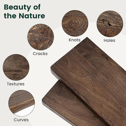 24 Inch Flat Edge Floating Shelves, 8 Inch Deep Solid Elm Wood Wall Shelf, Heavy-Duty Wall Mounted Shelf with Invisible Brackets for Living Room, Bathroom, Kitchen, Set of 2, Walnut Color