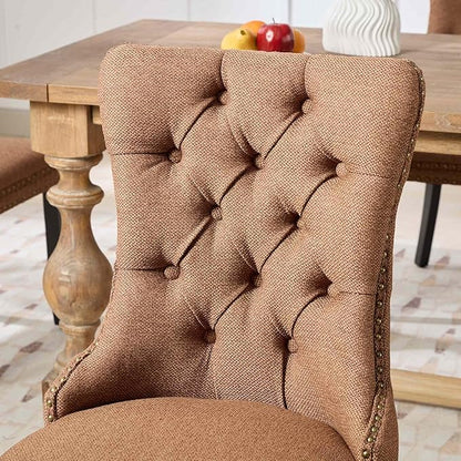 Ball & Cast Contemporary Upholstered Dining Chairs Set of 2, Flax Button Tufted Kitchen Side-Chairs with Hang Ring & Nailhead Trims & Wood Legs, 2-Piece Backrest Traditional Chair, Black+Coffee