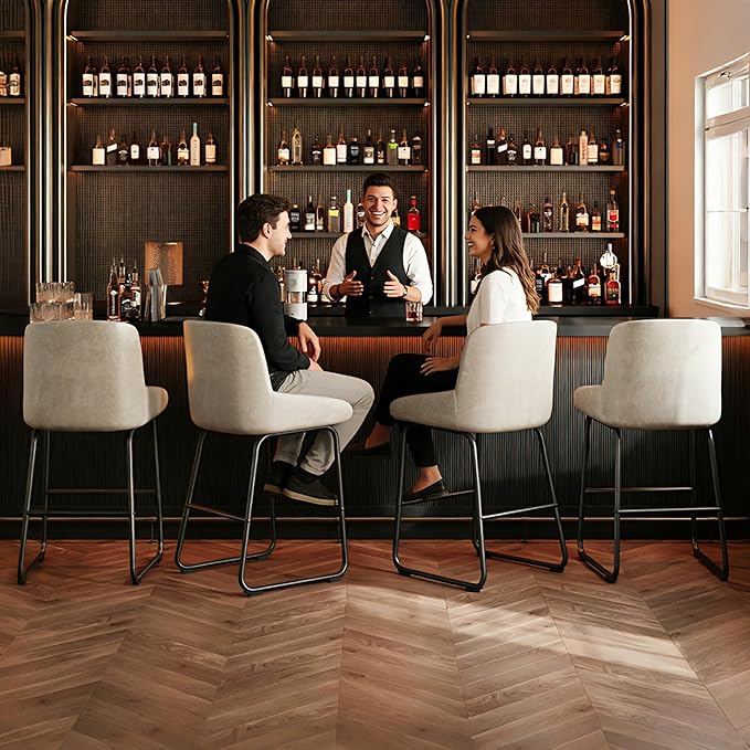 IDEALHOUSE Counter Height Bar Stools Set of 4, PU Leather Barstools with Back and Footrest, Modern Industrial Metal Frame Armless Bar Chairs for Kitchen Island, Counter, Grey