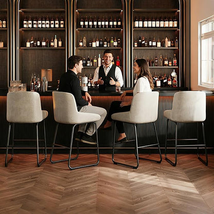 IDEALHOUSE Counter Height Bar Stools Set of 4, PU Leather Barstools with Back and Footrest, Modern Industrial Metal Frame Armless Bar Chairs for Kitchen Island, Counter, Grey