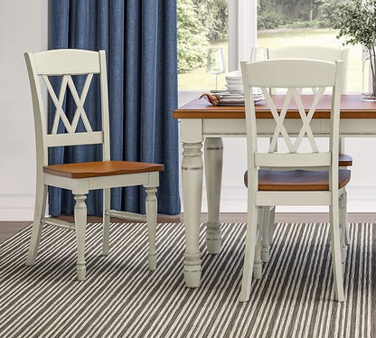 Home Styles Monarch Double X-back White and Oak Dining Chairs, with Solid Hardwood Construction, Turned Legs, and Distressed Oak Finish, Set of Two