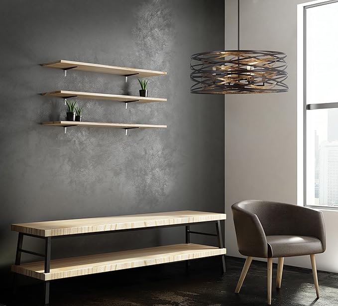 Minka Lavery 4673-111 Vortic Flow Pendant, 6-Light, 360 Total Watts, 26-in H x 10-in W, Dark Bronze with Mosaic Gold Interior
