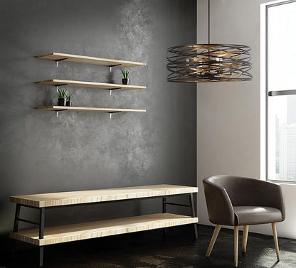 Minka Lavery 4673-111 Vortic Flow Pendant, 6-Light, 360 Total Watts, 26-in H x 10-in W, Dark Bronze with Mosaic Gold Interior