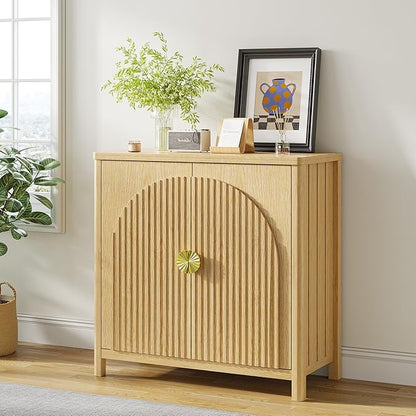 Sideboard Cabinet with Storage - 63” Large Kitchen Buffet Table, Adjustable Shelf & 4 Fluted Doors Farmhouse Coffee Bar for Living Room Dining Room Entryway, Wood