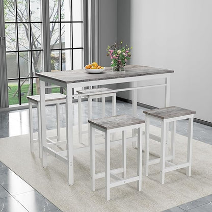 5-Piece Bar Height Table and Chairs Set – Modern Kitchen Table with 4 Bar Stools, Compact Dining Table Chairs Set,Perfect for Kitchen Island with Seating,Dining Table with Chairs (Grey)
