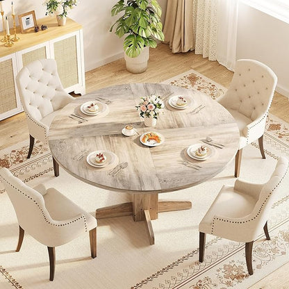 IDEALHOUSE Round Dining Table for 4-6 People, 47" Wood Kitchen Table with Sturdy Pedestal Base, Farmhouse Circle Dinner Tables for Dining Room, Living Room, Apartment, Grey
