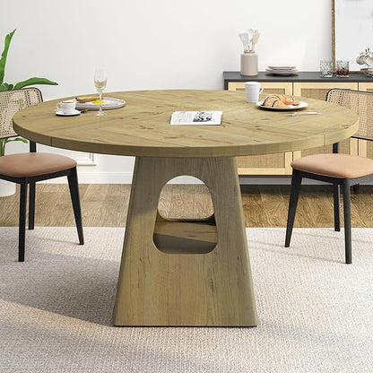 JOSHEN 47" Round Rustic Dining Table, Kitchen Table with Storage Shelf, Dinner Tables with Solid Wood Frame for Home Dining, Natural