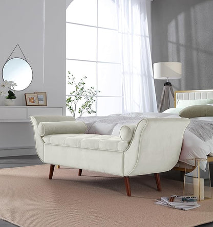 Modern Ottoman Bench with Storage, Upholstered Footstool for Bedroom Living Room Hallway, Bedside Pouf Toy Storage Ottoman Footrest, Versatile Storage Chest Bench Seat,Beige-Velvet