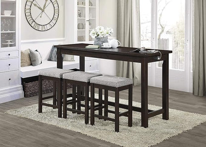 Lexicon Oreille Bar Table with Stools Set, Modern Console Table with Stools - 4-Piece Set with 2 USB Ports & A/C Power Outlets, Counter Height, Discrete Drawer, Perfect Dining Room & Kitchen Espresso
