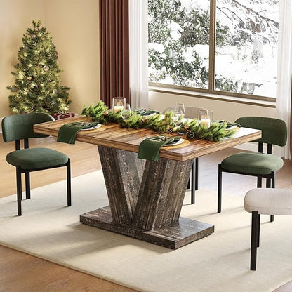 LITTLE TREE 47 Inches Dining Table for 4, Modern Dining Room Tables, Rectangle Kitchen Table with V-Shaped Pedestal, Wooden Dinner Table for Dining Room, Living Room (Rustic Brown & Carbon Black)