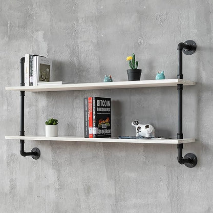HDDFER Floating Shelves for Wall Bookshelf Industrial Pipe Shelving Shelves Natural Wood Planks 48 inch Rustic Wall Shelves Hanging Bookshelves Farmhouse Kitchen Shelving