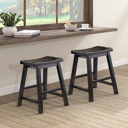 Lexicon Finnian Saddle Solid Wood Stool Set of 2 - Saddle Kitchen Stool Dining Height Stools for Dining, Armless Counter Chair Seating, Perfect Casual - 17.5" SH Black Sand