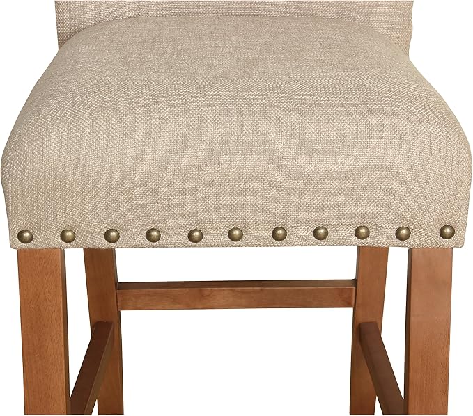 Homepop Home Decor | Backless Nailhead Trim Counter Height Bar Stools | 24 Inch Bar Stools | Decorative Home Furniture (Natural Linen)