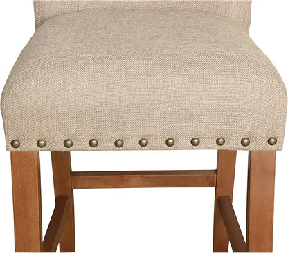 Homepop Home Decor | Backless Nailhead Trim Counter Height Bar Stools | 24 Inch Bar Stools | Decorative Home Furniture (Natural Linen)