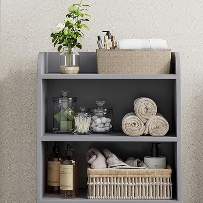 Homhedy Small Bathroom Storage Cabinet, Freestanding Toilet Paper Storage with 2 Doors and Shelves, Bathroom Organizers and Storage for Small Spaces, laundry room, 7.9" D x 14.6" W x 31" H, Gray
