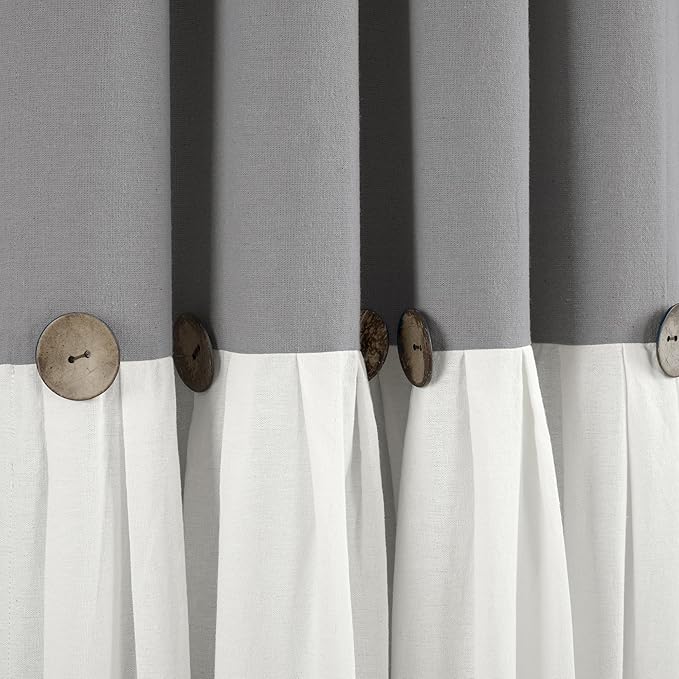Lush Decor Linen Button Window Curtain Panel, Single, 40" W x 84" L, Dark Gray & White - Country Curtains - Rustic Decor - Color Block Modern Farmhouse Curtains For Living Room, Bedroom & Dining Room