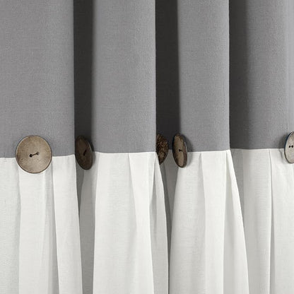 Lush Decor Linen Button Window Curtain Panel, Single, 40" W x 84" L, Dark Gray & White - Country Curtains - Rustic Decor - Color Block Modern Farmhouse Curtains For Living Room, Bedroom & Dining Room