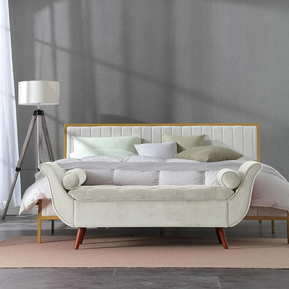 Modern Ottoman Bench with Storage, Upholstered Footstool for Bedroom Living Room Hallway, Bedside Pouf Toy Storage Ottoman Footrest, Versatile Storage Chest Bench Seat,Beige-Velvet
