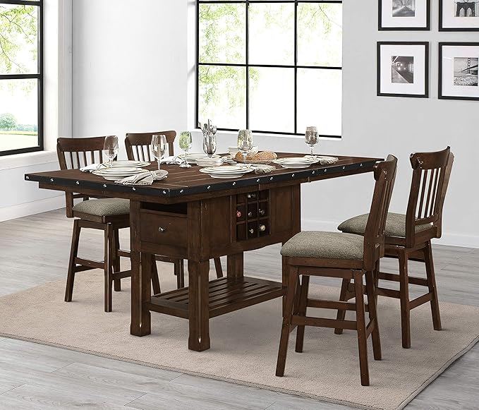 Lexicon Ellyza 5-Piece Counter Height Dining Set with Swivel Chairs, Dark Brown