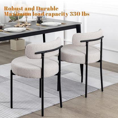 DYHOME Dining Chair One Chair for Kitchen Dining Room,Upholstered Modern Boucle Dining Chair with Black Metal Legs Curved Backrest,Grey