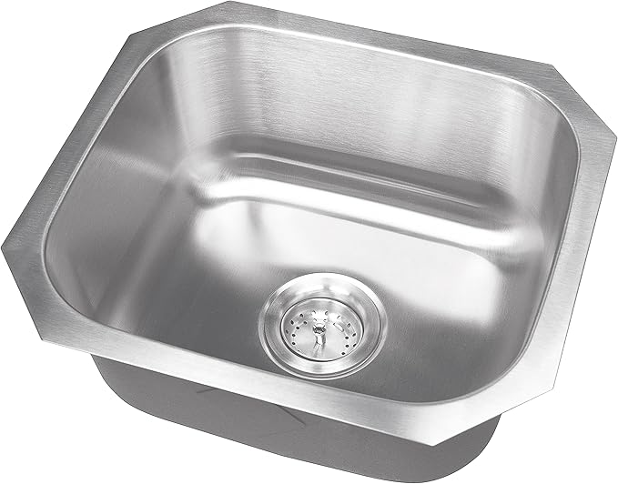 MSI 16 Inch Undermount Single Bowl 18 Gauge Stainless Steel Kitchen Bar Sink and Strainer