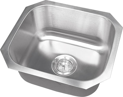 MSI 16 Inch Undermount Single Bowl 18 Gauge Stainless Steel Kitchen Bar Sink and Strainer