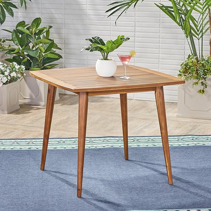 Penau Square Acacia Wood Dining Table, Toothpick Legs, Teak Finish, Modern Solid Wood Top, 35.50 x 35.50 x 30.00 Inchs, Seats 2-4, Indoor Kitchen Dining Accent Table